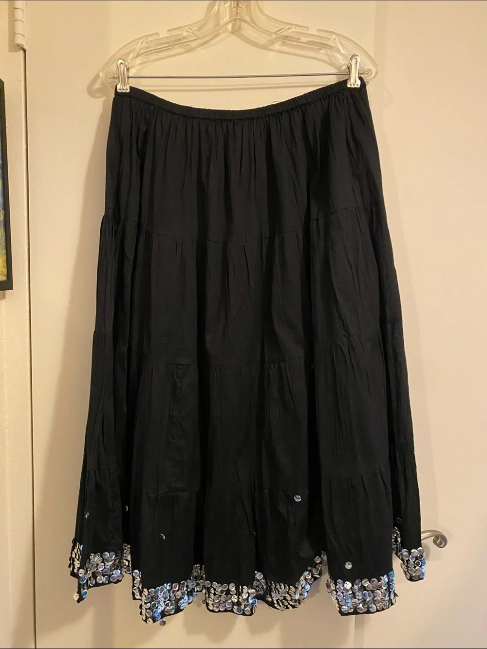Faded Glory Black Cotton Tiered‎ Sequin Hem Midi Skirt Plus 22/24W